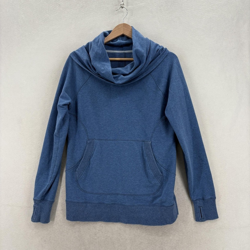 L.L.Bean Cozy Pullover Sweatshirt Womens M Blue Cowl Neck Kangaroo Pocket Fleece